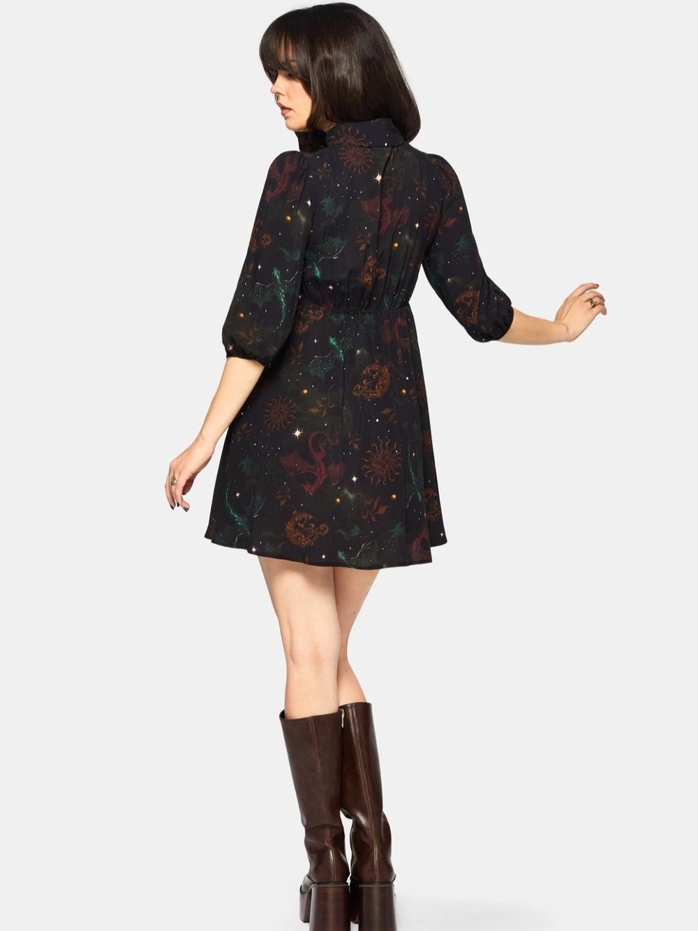 Phoenix Dragon Printed Mini Shirt Dress Medieval - Picture 3 of 5